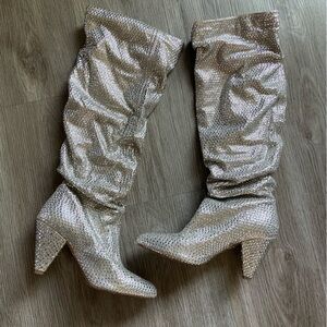 Rhinestone below knee boots